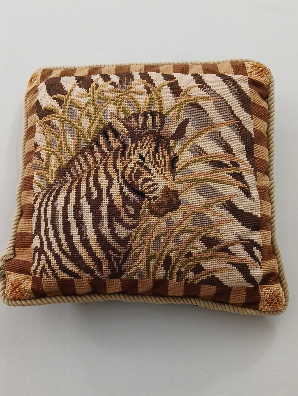 Vintage Needlepoint Zebra Pillow